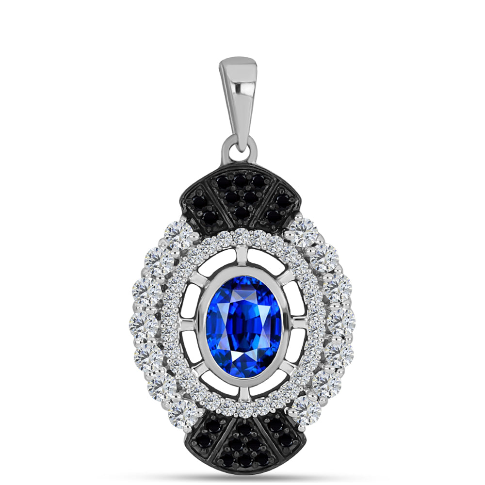 Stříbro 925/1000 - Přívěsek s Australským Modrým Safírem a Bílým Topazem - Karátové číslo: 2.08. přibližná hmotnost: 2.84 gramů 1 