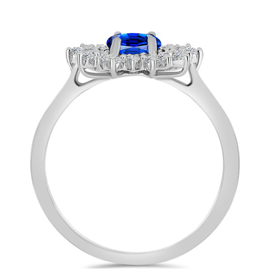 Stříbro 925/1000 Prsten s Australským Modrým Safírem a Bílým Topazem - Karátové číslo: 1.77. přibližná hmotnost: 3.06 gramů