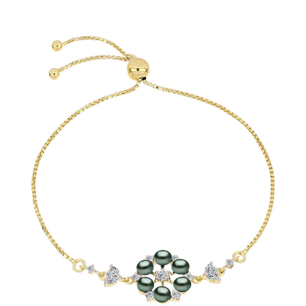 Pozlacený Stříbrný Náramek se Sladkovodní perlou v podobě Tahitské zelené iluze a Bílým Topazem