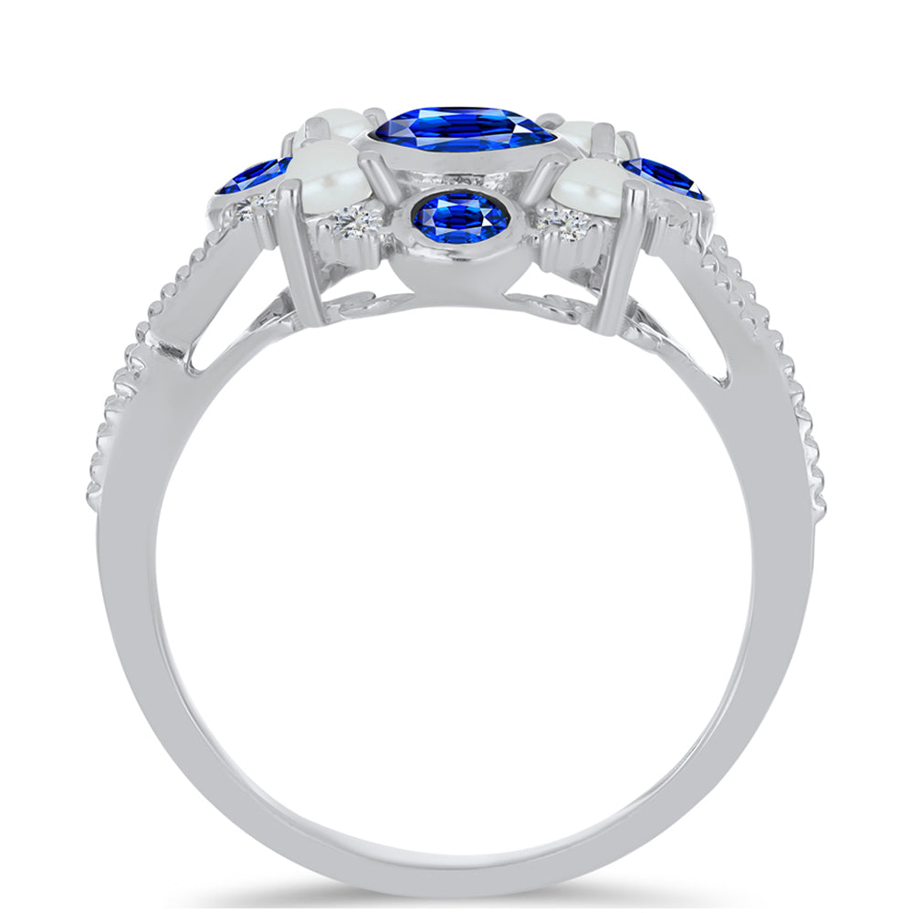 Stříbro 925/1000 - Prsten s Australským Modrým Safírem a Bílou Sladkovodní Perlou - Karátové číslo: 2.43. přibližná hmotnost: 4.45 gramů 2 