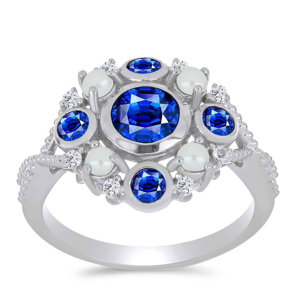 Stříbro 925/1000 - Prsten s Australským Modrým Safírem a Bílou Sladkovodní Perlou - Karátové číslo: 2.43. přibližná hmotnost: 4.45 gramů 3 