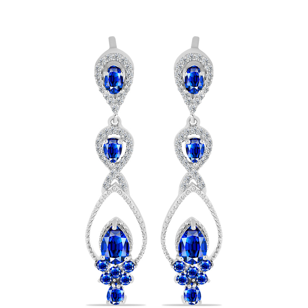 Stříbro 925/1000 Náušnice s Australským Modrým Safírem a Bílým Topazem - Karátové číslo: 4.7. přibližná hmotnost: 6.5 gramů