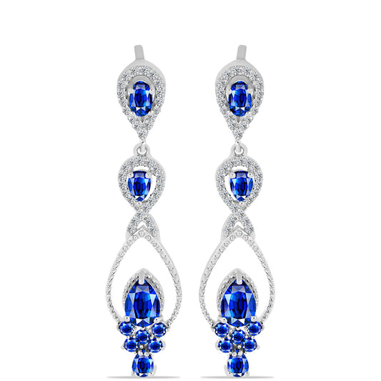 Stříbro 925/1000 Náušnice s Australským Modrým Safírem a Bílým Topazem - Karátové číslo: 4.7. přibližná hmotnost: 6.5 gramů