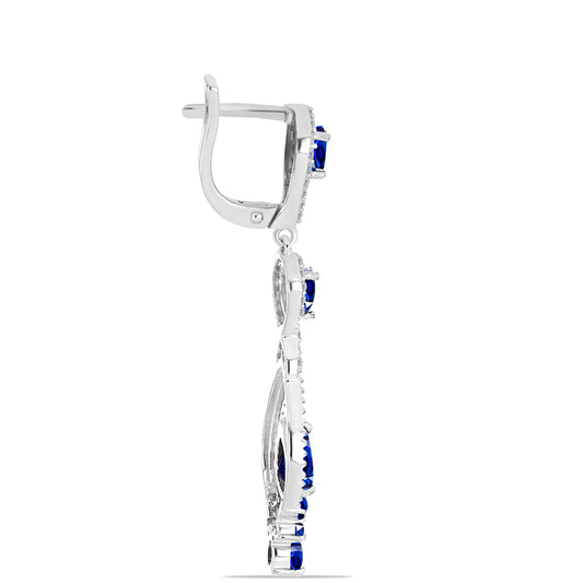 Stříbro 925/1000 Náušnice s Australským Modrým Safírem a Bílým Topazem - Karátové číslo: 4.7. přibližná hmotnost: 6.5 gramů
