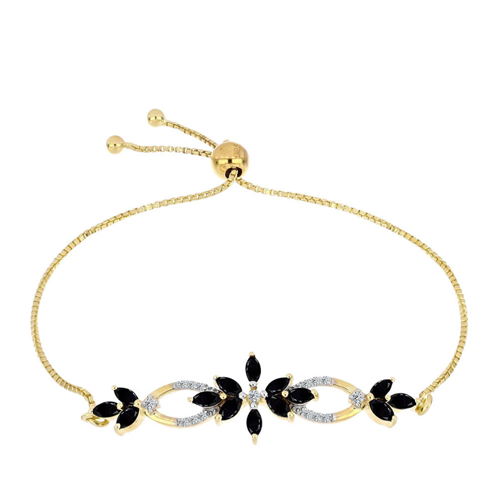 Pozlacené stříbro 925/1000 Náramek s Černým Onyxem a Bílým Topazem - Karátové číslo: 1.84. přibližná hmotnost: 4.51 gramů 1 