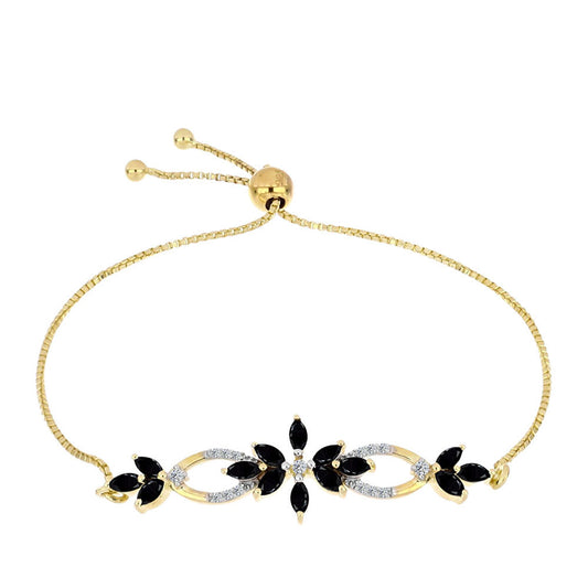 Pozlacené stříbro 925/1000 Náramek s Černým Onyxem a Bílým Topazem - Karátové číslo: 1.84. přibližná hmotnost: 4.51 gramů