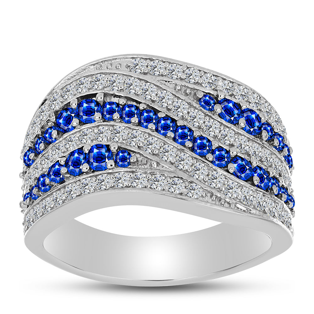 Stříbro 925/1000 Prsten s Australským Modrým Safírem a Bílým Topazem - Karátové číslo: 1.73. přibližná hmotnost: 6.81 gramů