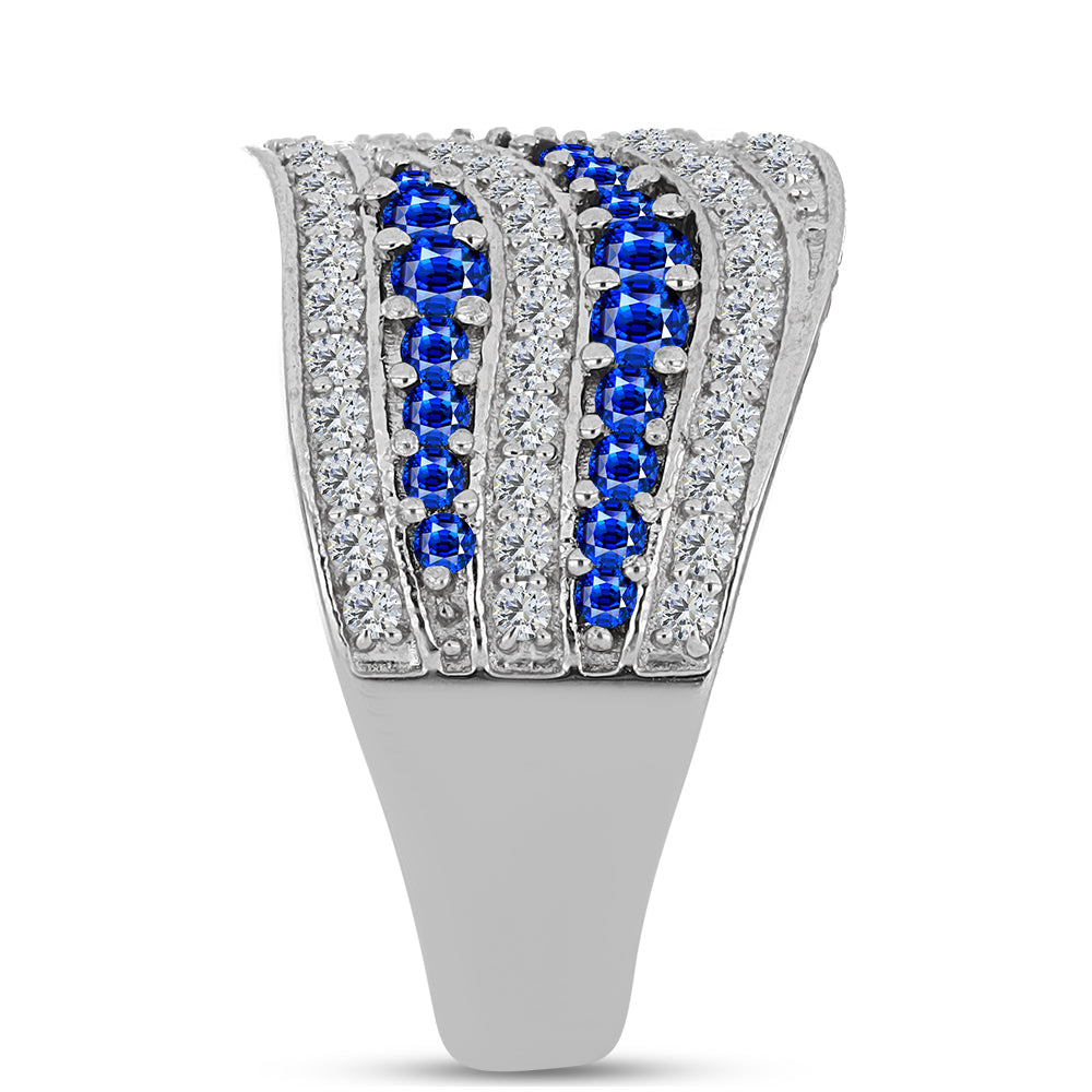 Stříbro 925/1000 Prsten s Australským Modrým Safírem a Bílým Topazem - Karátové číslo: 1.73. přibližná hmotnost: 6.81 gramů