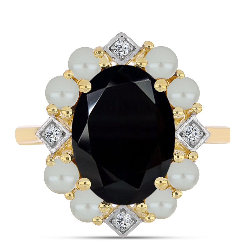Pozlacený Stříbrný Prsten se Sladkovodní perlou v podobě Tahitské zelené iluze a Černým Onyxem 1 