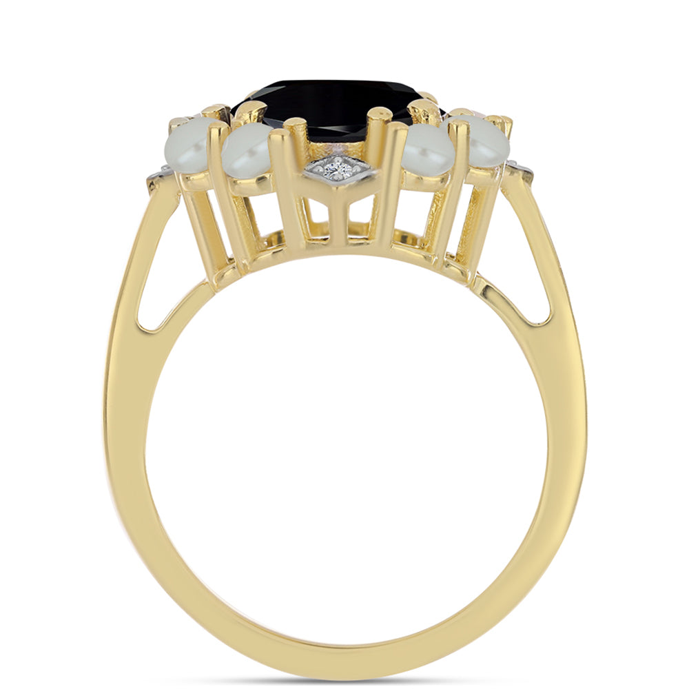 Pozlacený Stříbrný Prsten se Sladkovodní perlou v podobě Tahitské zelené iluze a Černým Onyxem 2 