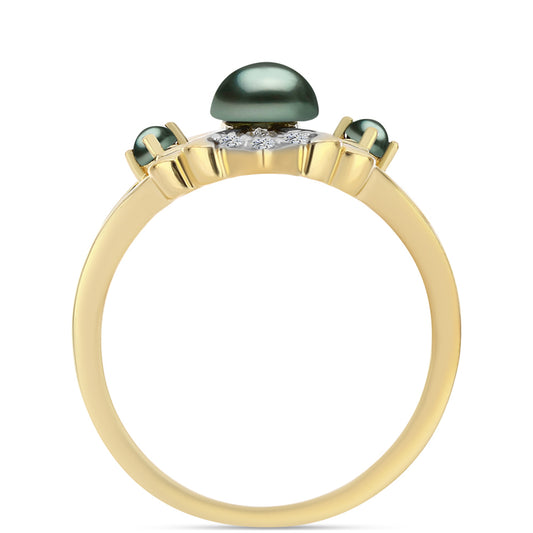 Pozlacené stříbro 925/1000 Prsten se Sladkovodní perlou v podobě Tahitské zelené iluze a Bílým Topazem - Karátové číslo: 0.46. přibližná hmotnost: 3.65 gramů