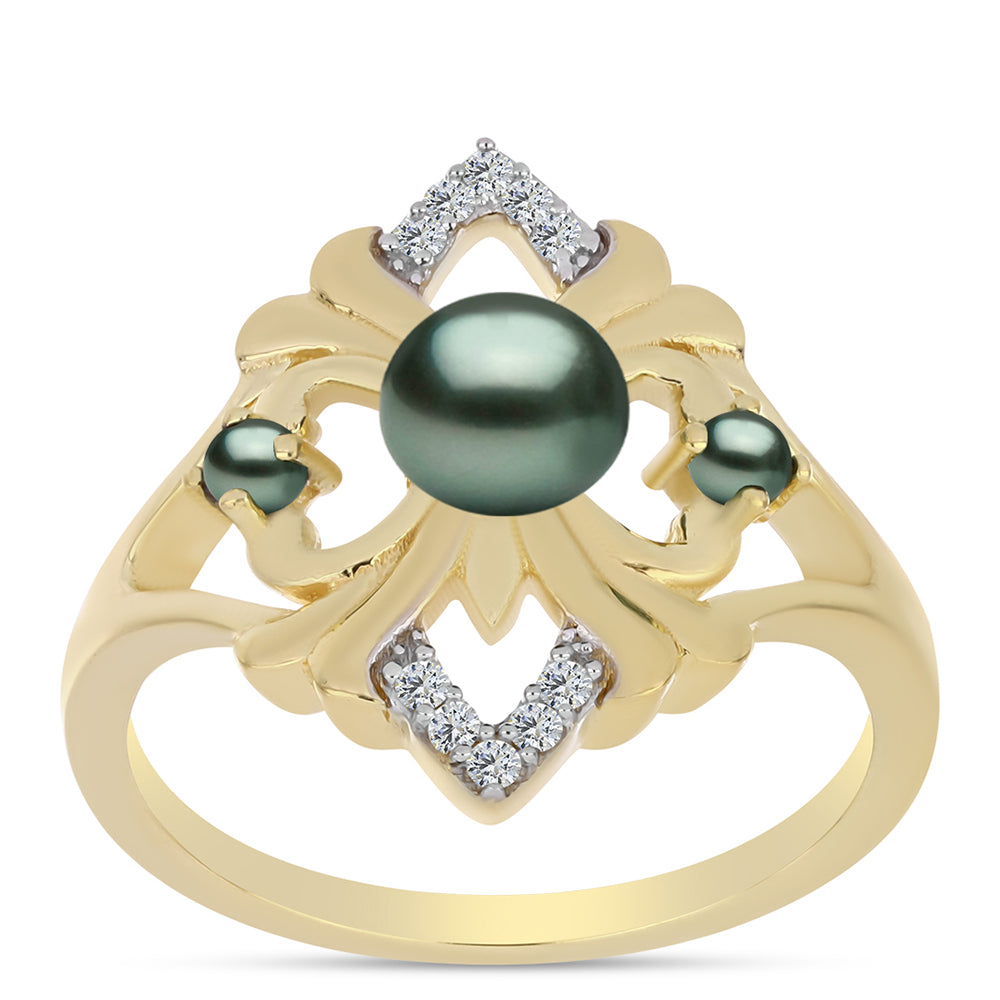 Pozlacené stříbro 925/1000 Prsten se Sladkovodní perlou v podobě Tahitské zelené iluze a Bílým Topazem - Karátové číslo: 0.46. přibližná hmotnost: 3.65 gramů 3 