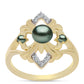 Pozlacené stříbro 925/1000 Prsten se Sladkovodní perlou v podobě Tahitské zelené iluze a Bílým Topazem - Karátové číslo: 0.46. přibližná hmotnost: 3.65 gramů