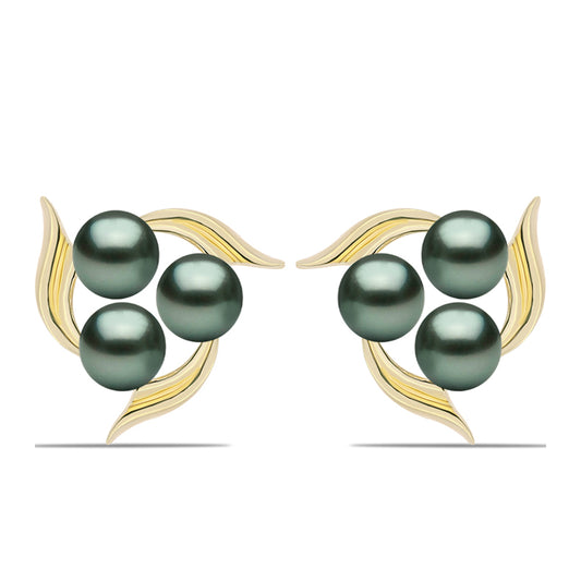 Pozlacené stříbro 925/1000 Náušnice se Sladkovodní perlou v podobě Tahitské zelené iluze - Karátové číslo: 1.86. přibližná hmotnost: 4.88 gramů
