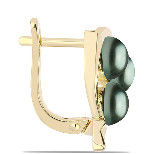 Pozlacené stříbro 925/1000 Náušnice se Sladkovodní perlou v podobě Tahitské zelené iluze - Karátové číslo: 1.86. přibližná hmotnost: 4.88 gramů
