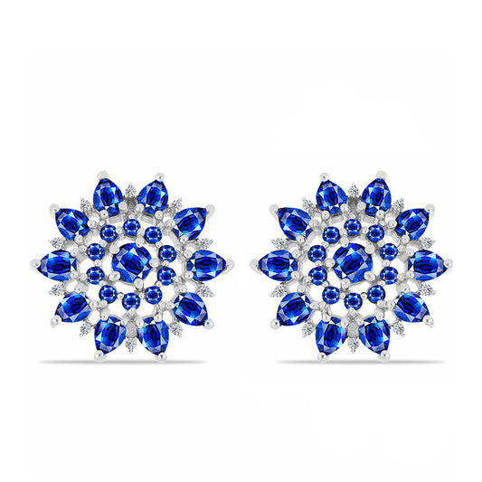 Stříbrné Náušnice s Australským Modrým Safírem a Bílým Topazem