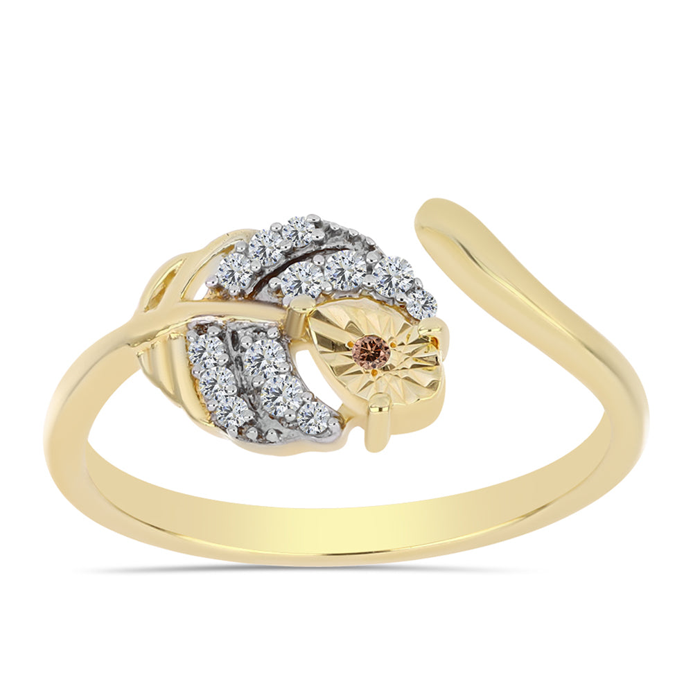 Pozlacené Stříbro 925/1000 - Prsten s Cognac Diamantem a Bílým Topazem - Karátové číslo: 0.12. přibližná hmotnost: 1.74 gramů 3 