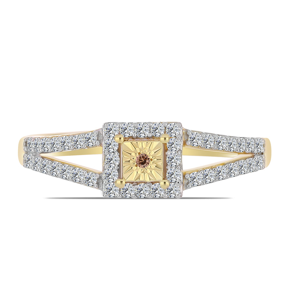 Pozlacené Stříbro 925/1000 - Prsten s Cognac Diamantem a Bílým Topazem - Karátové číslo: 0.4. přibližná hmotnost: 2.65 gramů