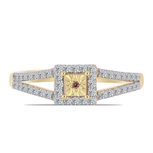 Pozlacené Stříbro 925/1000 - Prsten s Cognac Diamantem a Bílým Topazem - Karátové číslo: 0.4. přibližná hmotnost: 2.65 gramů