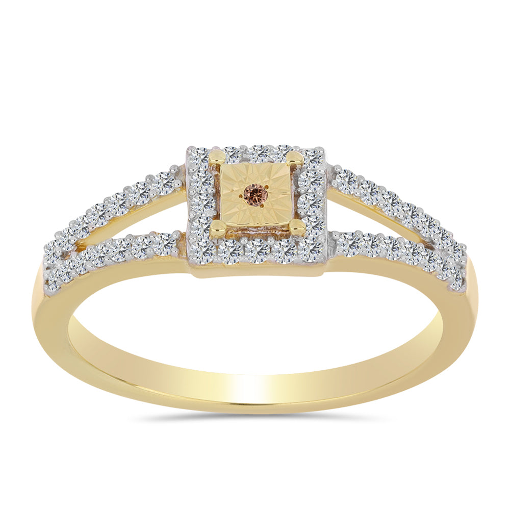 Pozlacené Stříbro 925/1000 - Prsten s Cognac Diamantem a Bílým Topazem - Karátové číslo: 0.4. přibližná hmotnost: 2.65 gramů