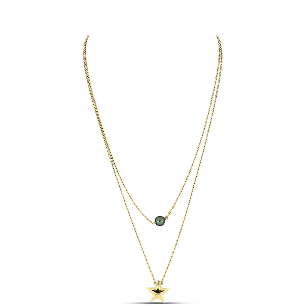 Pozlacené Stříbro 925/1000 - Náhrdelník se Sladkovodní perlou v podobě Tahitské zelené iluze - Karátové číslo: 1.32. přibližná hmotnost: 5.78 gramů 1 