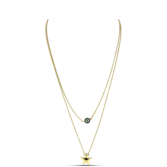 Pozlacený Stříbrný Náhrdelník se Sladkovodní perlou v podobě Tahitské zelené iluze