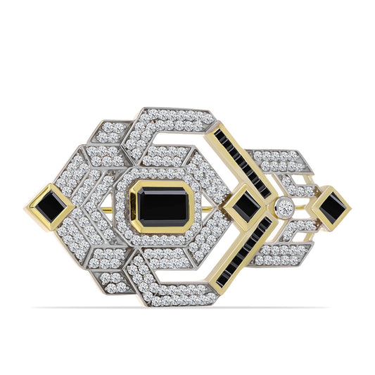 Pozlacený 925 / 1000 Sterlingové Stříbro Brož s Černým Onyxem a Bílým Topazem