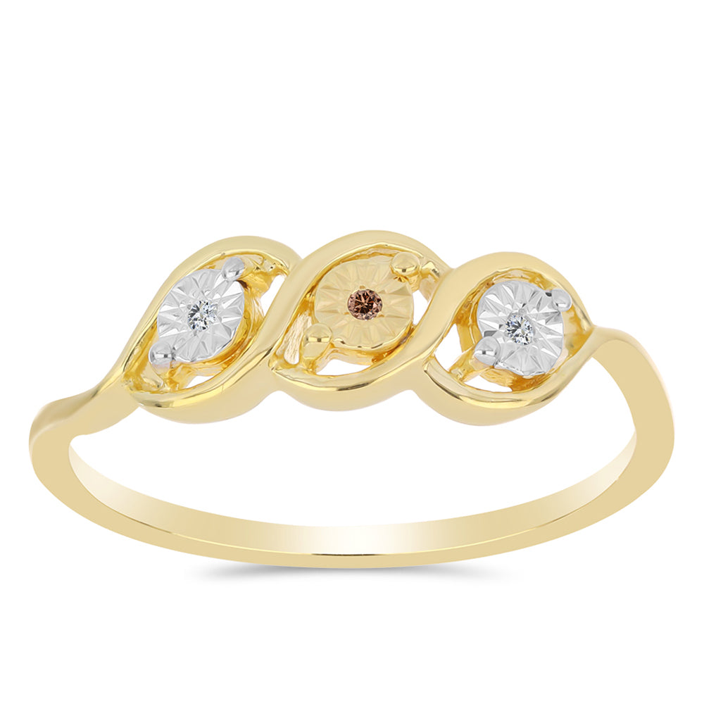 Pozlacené stříbro 925/1000 Prsten s Cognac Diamantem a Bílým Topazem - Karátové číslo: 0.02. přibližná hmotnost: 1.97 gramů 3 