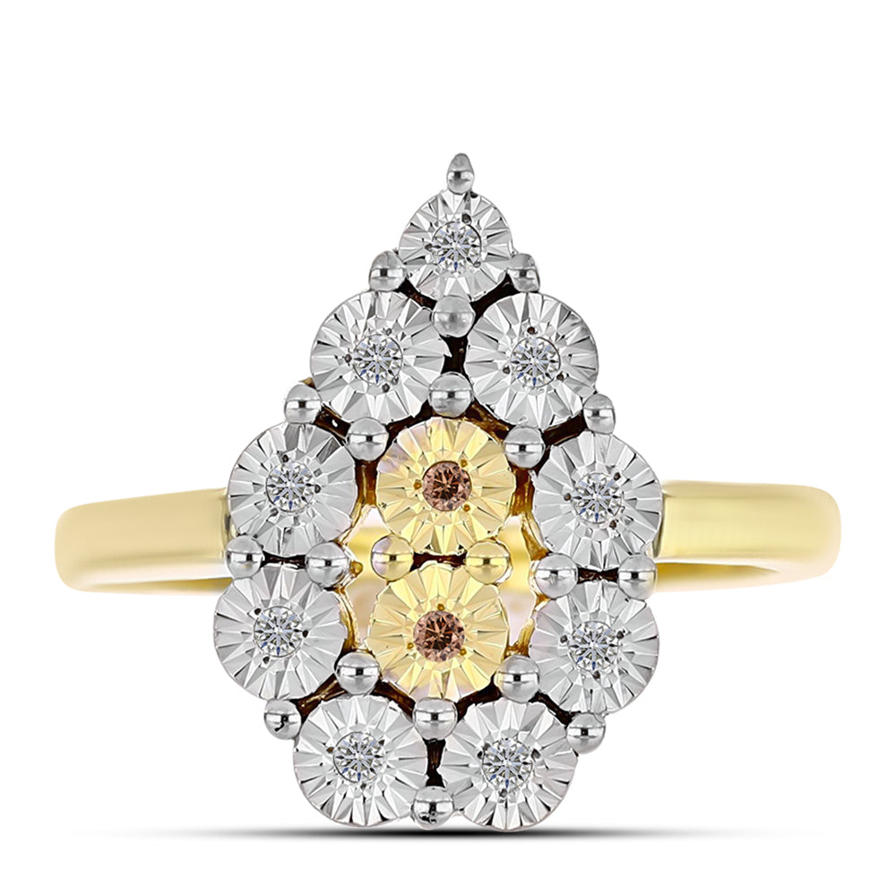 Pozlacené stříbro 925/1000 Prsten s Cognac Diamantem a Bílým Topazem - Karátové číslo: 0.12. přibližná hmotnost: 3.5 gramů