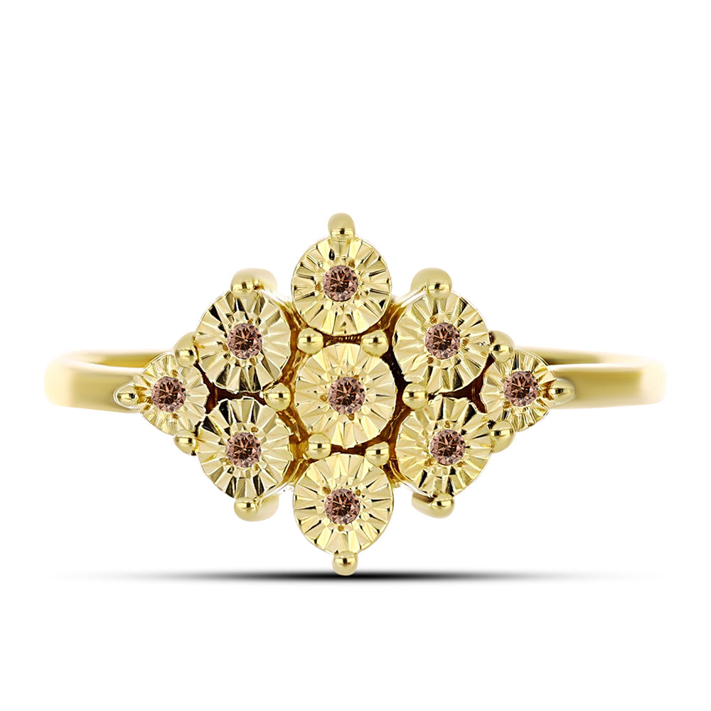 Pozlacené Stříbro 925/1000 - Prsten s Cognac Diamantem - Karátové číslo: 0.06. přibližná hmotnost: 2.6 gramů 1 