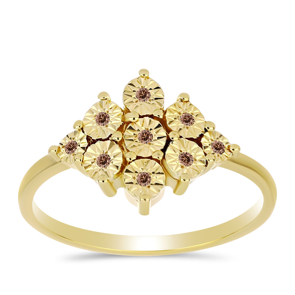 Pozlacené Stříbro 925/1000 - Prsten s Cognac Diamantem - Karátové číslo: 0.06. přibližná hmotnost: 2.6 gramů