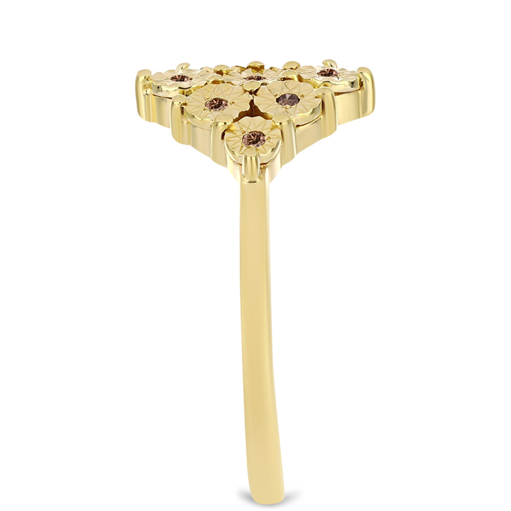 Pozlacené Stříbro 925/1000 - Prsten s Cognac Diamantem - Karátové číslo: 0.06. přibližná hmotnost: 2.6 gramů 4 