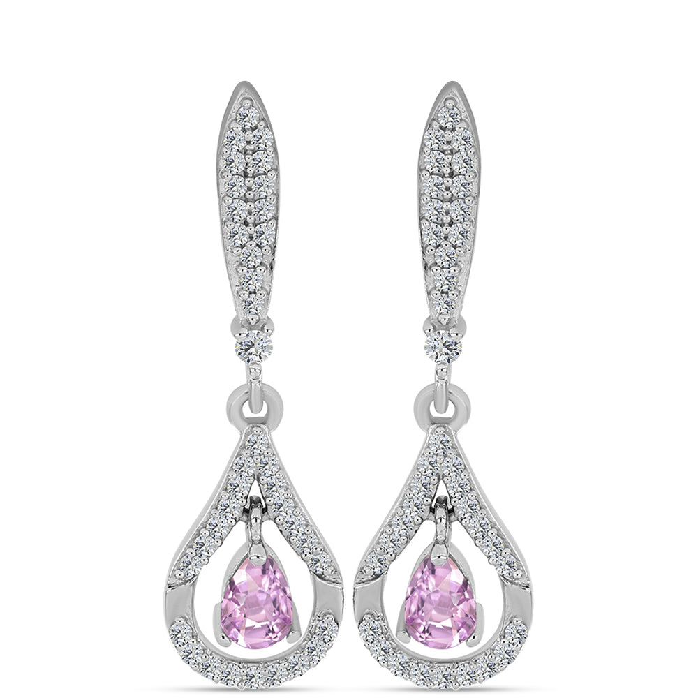 Stříbro 925/1000 Náušnice s Kunzitem z Pala a Bílým Topazem - Karátové číslo: 1.86. přibližná hmotnost: 5.22 gramů