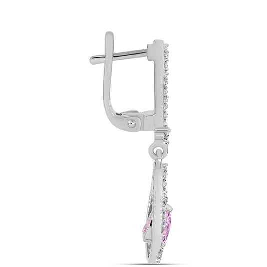 Stříbro 925/1000 Náušnice s Kunzitem z Pala a Bílým Topazem - Karátové číslo: 1.86. přibližná hmotnost: 5.22 gramů