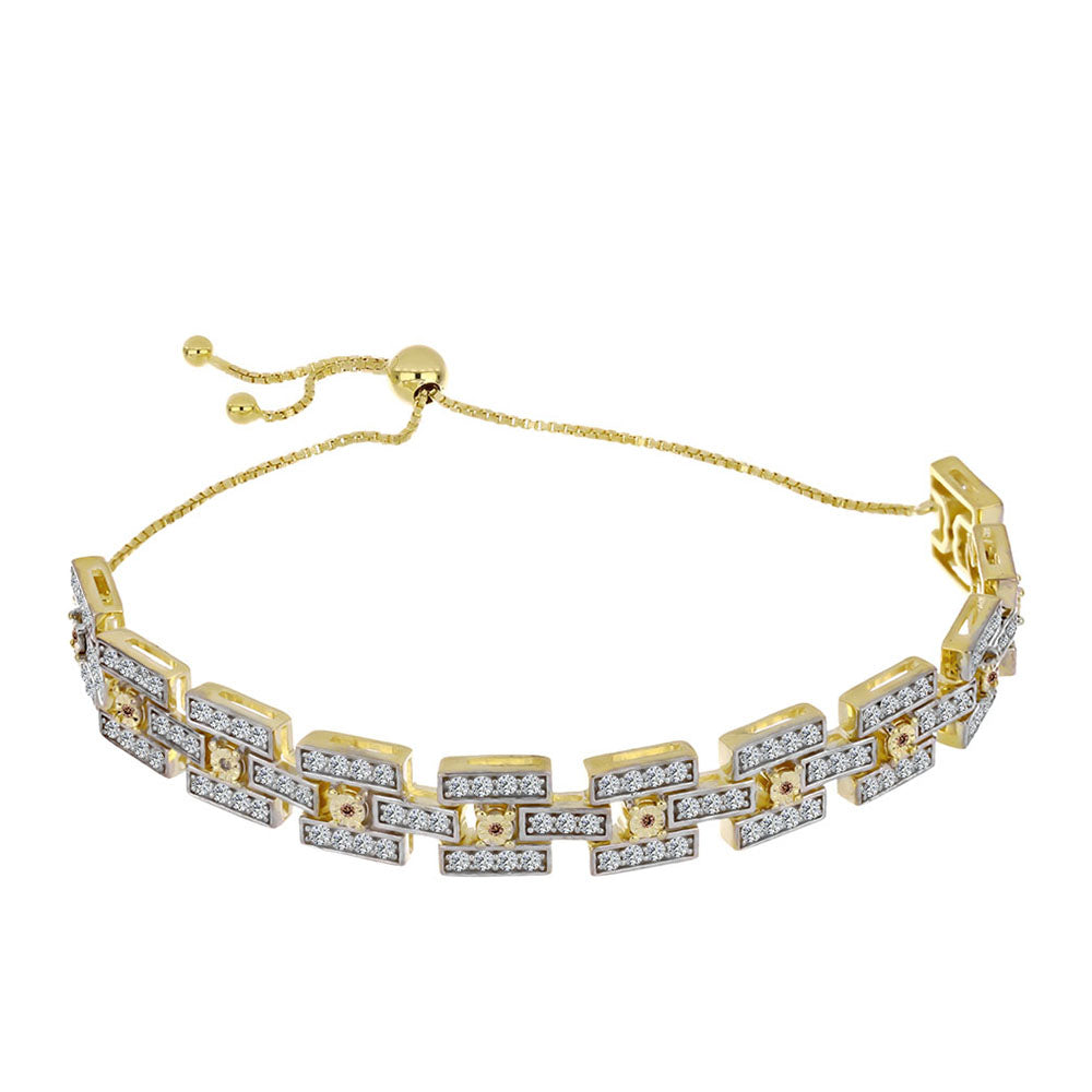 Pozlacené Stříbro 925/1000 - Náramek s Cognac Diamantem a Bílým Topazem - Karátové číslo: 3.38. přibližná hmotnost: 16.68 gramů 1 