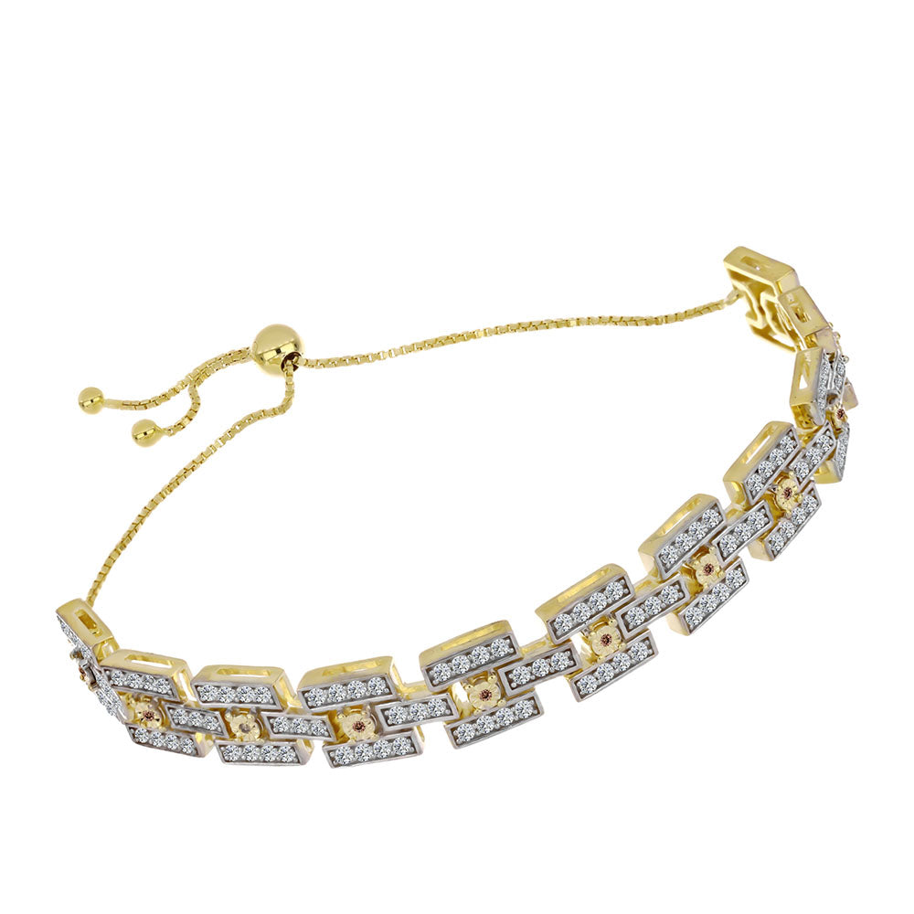 Pozlacené Stříbro 925/1000 - Náramek s Cognac Diamantem a Bílým Topazem - Karátové číslo: 3.38. přibližná hmotnost: 16.68 gramů 2 