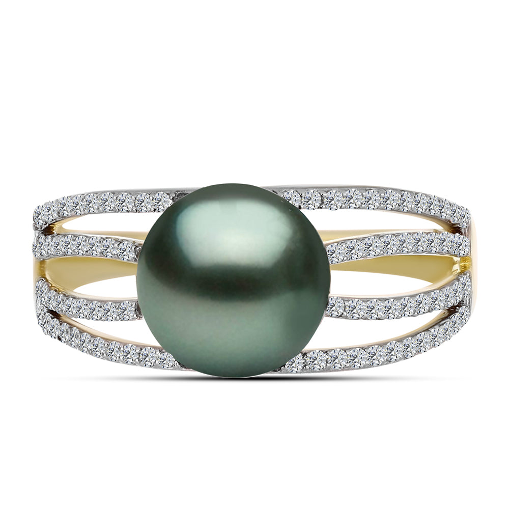Pozlacený Stříbrný Prsten se Sladkovodní perlou v podobě Tahitské zelené iluze a Bílým Topazem 1 