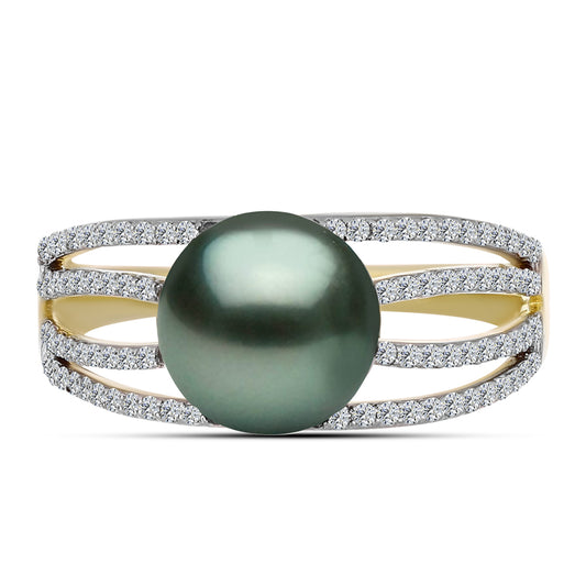 Pozlacený Stříbrný Prsten se Sladkovodní perlou v podobě Tahitské zelené iluze a Bílým Topazem