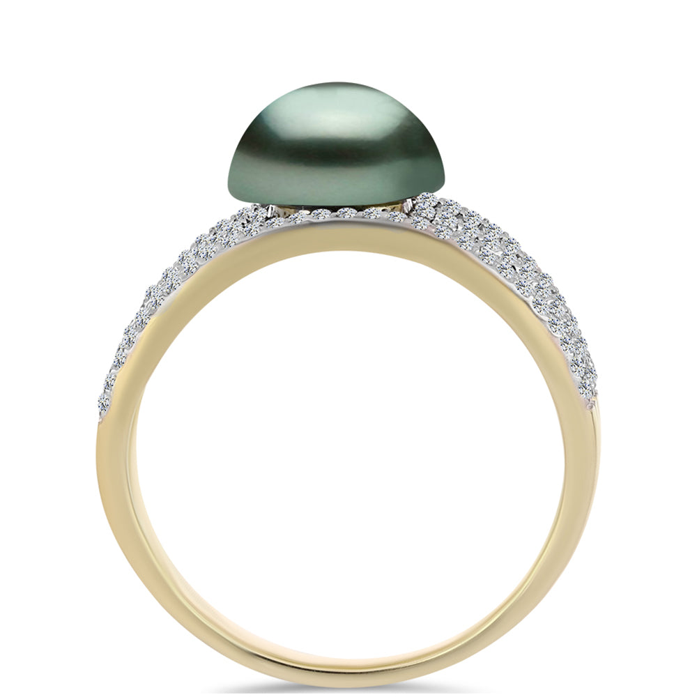 Pozlacený Stříbrný Prsten se Sladkovodní perlou v podobě Tahitské zelené iluze a Bílým Topazem 2 