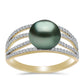 Pozlacený Stříbrný Prsten se Sladkovodní perlou v podobě Tahitské zelené iluze a Bílým Topazem