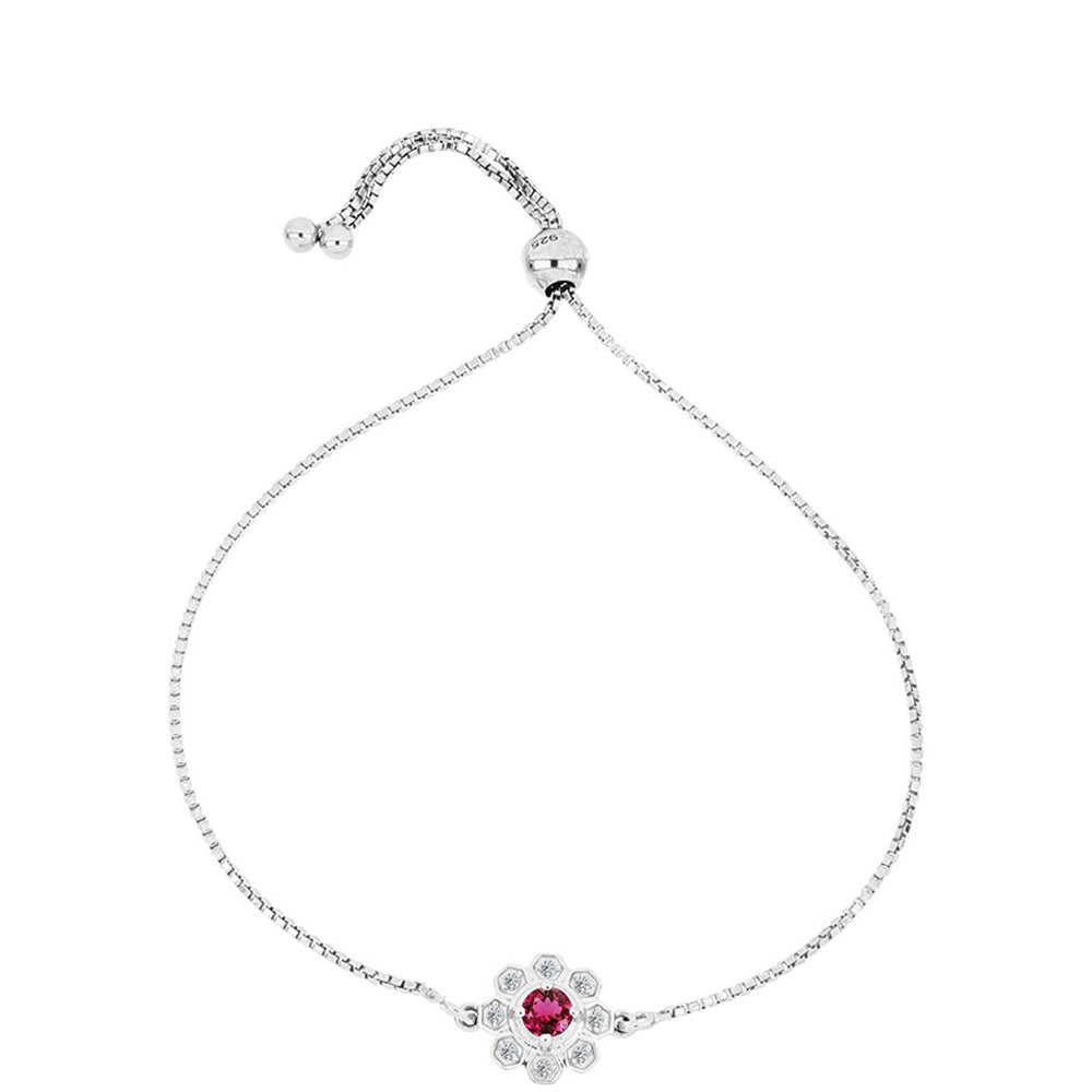 Stříbro 925/1000 - Náramek s Cruizero Rubelitem a Bílým Topazem - Karátové číslo: 0.35. přibližná hmotnost: 3.01 gramů