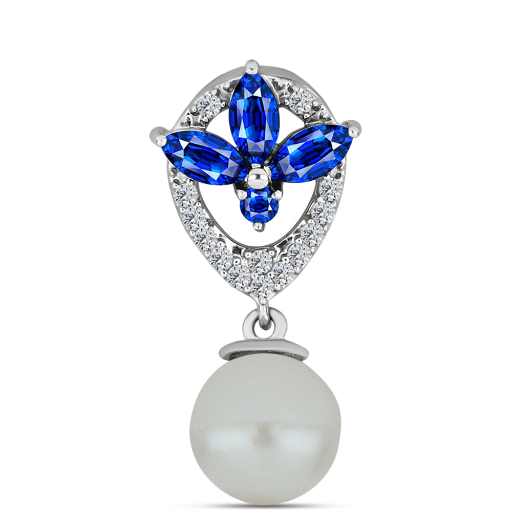 Stříbro 925/1000 - Přívěsek s Australským Modrým Safírem a Bílou Sladkovodní Perlou - Karátové číslo: 4.11. přibližná hmotnost: 1.9 gramů