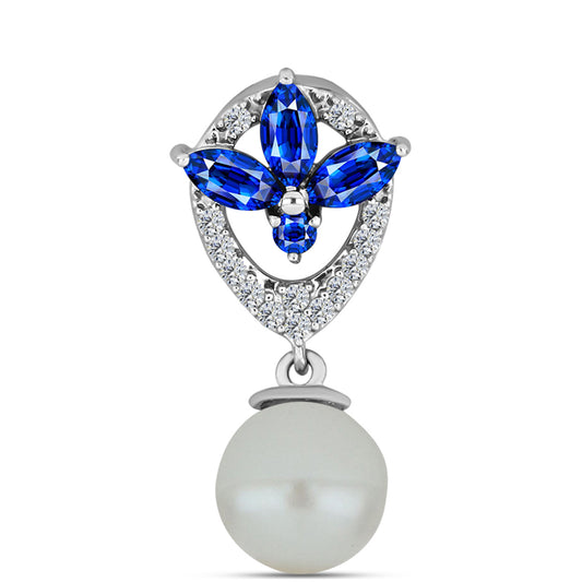 Stříbrný Přívěsek s Australským Modrým Safírem a Bílou Sladkovodní Perlou