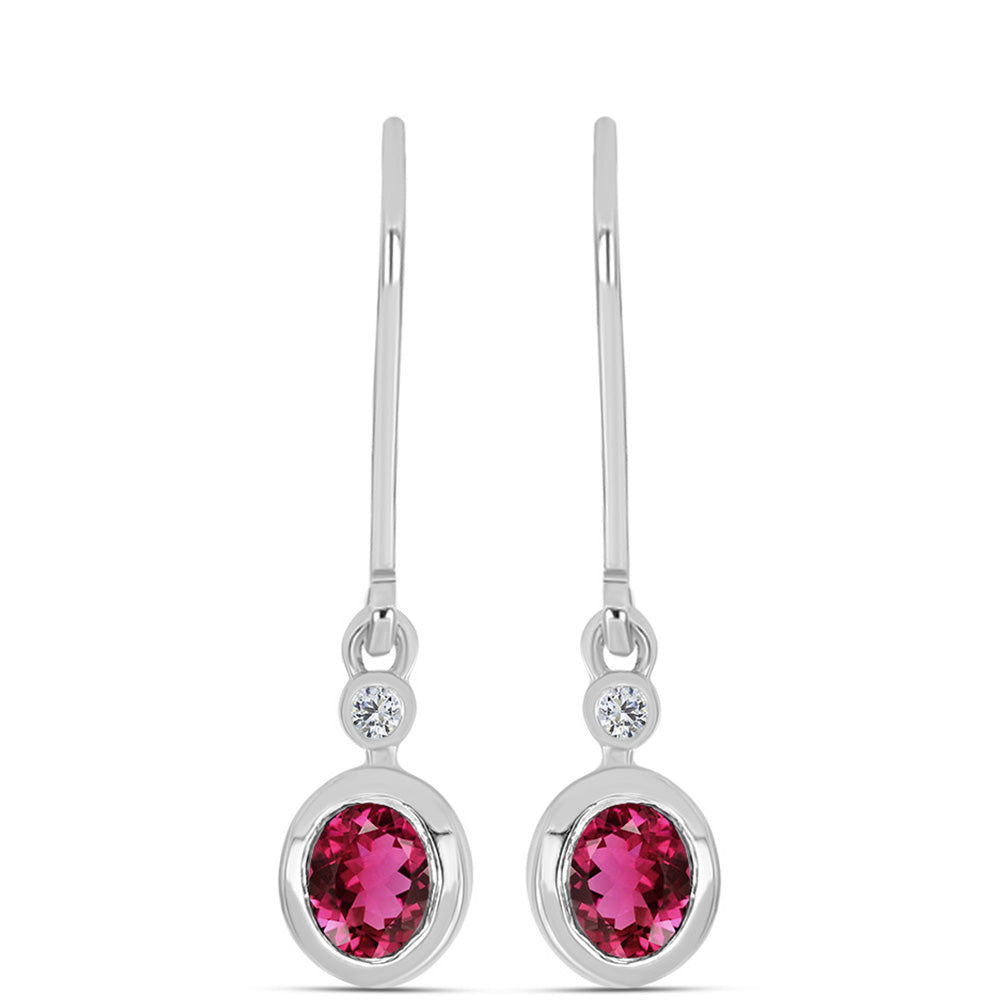 Stříbro 925/1000 Náušnice s Cruizero Rubelitem a Bílým Topazem - Karátové číslo: 0.69. přibližná hmotnost: 1.92 gramů