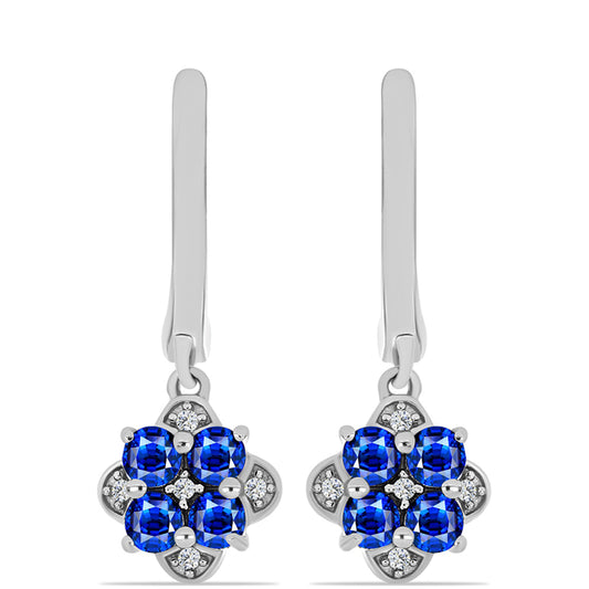 Stříbro 925/1000 Náušnice s Australským Modrým Safírem a Bílým Topazem - Karátové číslo: 1.29. přibližná hmotnost: 3.31 gramů