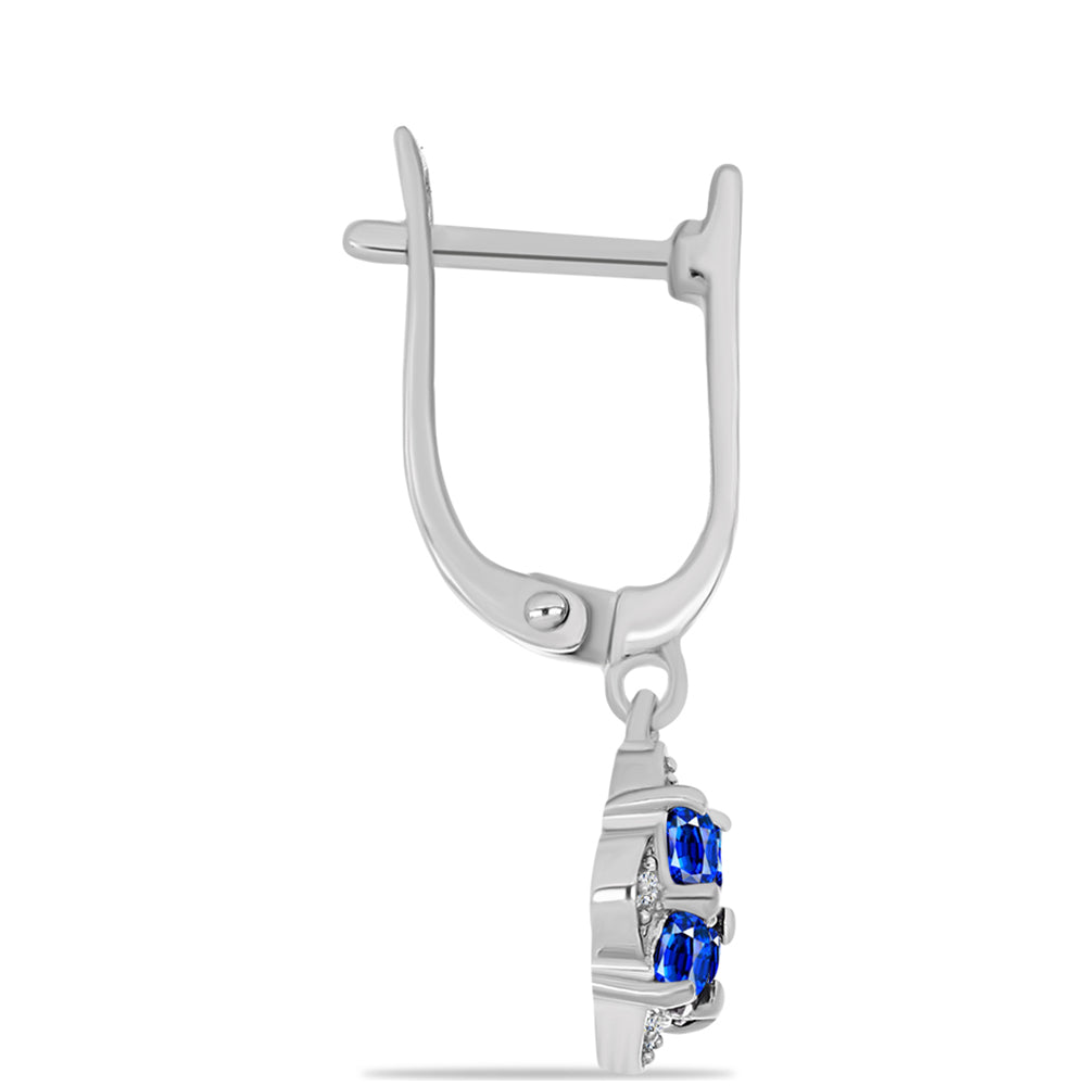Stříbro 925/1000 Náušnice s Australským Modrým Safírem a Bílým Topazem - Karátové číslo: 1.29. přibližná hmotnost: 3.31 gramů