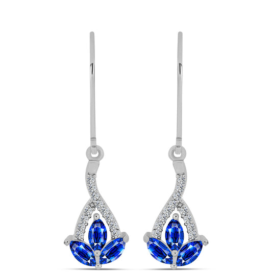 Stříbro 925/1000 - Náušnice s Australským Modrým Safírem a Bílým Topazem - Karátové číslo: 1.46. přibližná hmotnost: 2.24 gramů