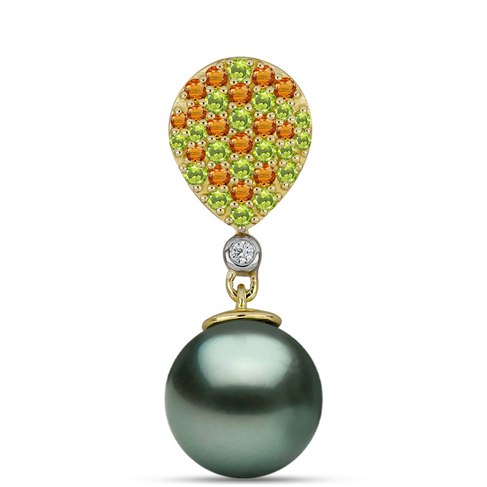 Pozlacené Stříbro 925/1000 - Přívěsek se Sladkovodní perlou v podobě Tahitské zelené iluze a Uralským Citrínem - Karátové číslo: 8.49. přibližná hmotnost: 2.9 gramů