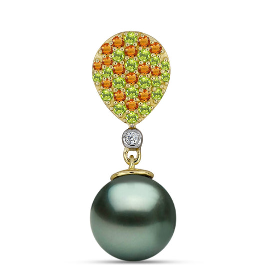 Pozlacené Stříbro 925/1000 - Přívěsek se Sladkovodní perlou v podobě Tahitské zelené iluze a Uralským Citrínem - Karátové číslo: 8.49. přibližná hmotnost: 2.9 gramů