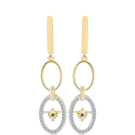 Pozlacené Stříbro 925/1000 - Náušnice s Cognac Diamantem a Bílým Topazem - Karátové číslo: 0.36. přibližná hmotnost: 5.18 gramů